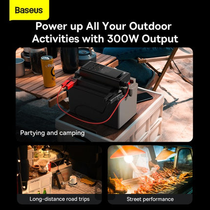 محول طاقة للسيارة باسوس (Baseus) بقوة 300 واط - من DC 12V/24V إلى AC 220V - موجة جيبية نقية (Pure Sine Wave) - منفذين كهرباء AC - منافذ شحن سريع USB-C و USB-A - شاشة رقمية - حماية أمان متكاملة