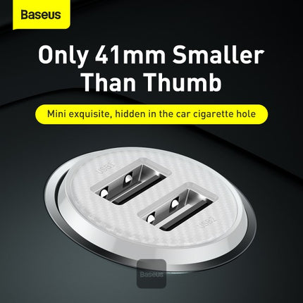 شاحن سيارة باسوس جرين برو (Baseus Grain Pro) - منفذ USB مزدوج - قوة 4.8 أمبير - تصميم صغير جداً (Mini)  