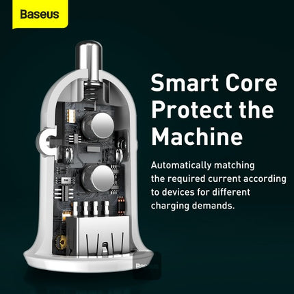 شاحن سيارة باسوس جرين برو (Baseus Grain Pro) - منفذ USB مزدوج - قوة 4.8 أمبير - تصميم صغير جداً (Mini)  