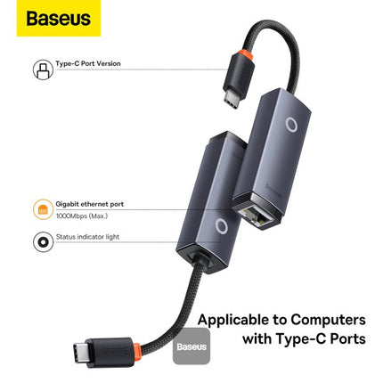 محول شبكة باسوس لايت سيريس (Baseus Lite Series) من Type-C إلى RJ45 - منفذ إيثرنت LAN - اتصال شبكة سلكي عالي السرعة ومستقر - تشغيل مباشر دون تعريف - هيكل من سبيكة الألمنيوم - متوافق مع اللابتوب، التابلت، ونينتندو سويتش