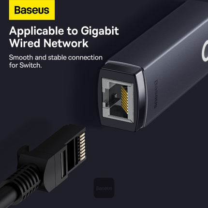 محول شبكة باسوس لايت سيريس (Baseus Lite Series) من Type-C إلى RJ45 - منفذ إيثرنت LAN - اتصال شبكة سلكي عالي السرعة ومستقر - تشغيل مباشر دون تعريف - هيكل من سبيكة الألمنيوم - متوافق مع اللابتوب، التابلت، ونينتندو سويتش