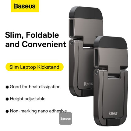 Baseus Slim Laptop Kickstand (2 Pcs Set) - Invisible Foldable Desktop Riser - Ergonomic 12-Degree Typing Angle - Zinc Alloy Metal Construction - Self-Adhesive Portable Cooling Stand - Universal Compatibility