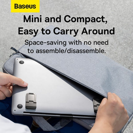 Baseus Slim Laptop Kickstand (2 Pcs Set) - Invisible Foldable Desktop Riser - Ergonomic 12-Degree Typing Angle - Zinc Alloy Metal Construction - Self-Adhesive Portable Cooling Stand - Universal Compatibility