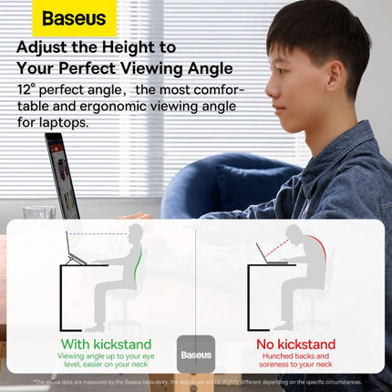 Baseus Slim Laptop Kickstand (2 Pcs Set) - Invisible Foldable Desktop Riser - Ergonomic 12-Degree Typing Angle - Zinc Alloy Metal Construction - Self-Adhesive Portable Cooling Stand - Universal Compatibility