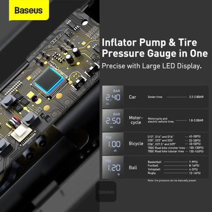 مضخة هواء باسوس سوبر ميني (Baseus Super Mini) - ضاغط هواء محمول للإطارات - شاشة رقمية ذكية لعرض الضغط - ميزة الإيقاف التلقائي - محرك طاقة عالي السرعة - منفاخ طوارئ مدمج للسيارات والدراجات