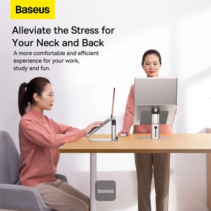 مسند لابتوب معدني قابل للتعديل من باسوس (Baseus) - رافع مكتبي مريح - تعديل الارتفاع بزوايا متعددة - تصميم لتبديد الحرارة - وسادات سيليكون مانعة للانزلاق - متوافق مع أجهزة اللابتوب من 11 إلى 17.3 إنش