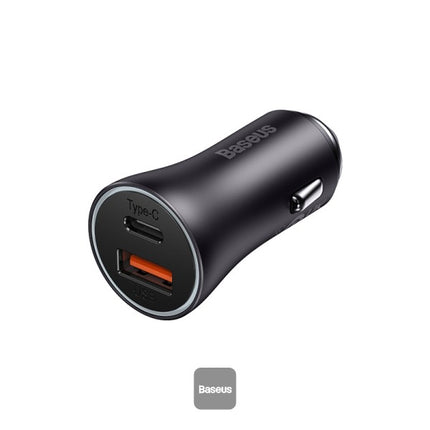 Baseus Golden Contactor Max Dual Fast Car Charger - 60W Total Output - USB-C and USB-A Ports - All-Metal Body - Smart Power Management - Soft LED Indicator - Universal Compatibility for 12V-24V Vehicles