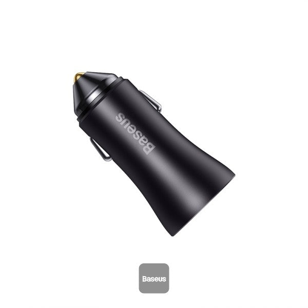 Baseus Golden Contactor Max Dual Fast Car Charger - 60W Total Output - USB-C and USB-A Ports - All-Metal Body - Smart Power Management - Soft LED Indicator - Universal Compatibility for 12V-24V Vehicles