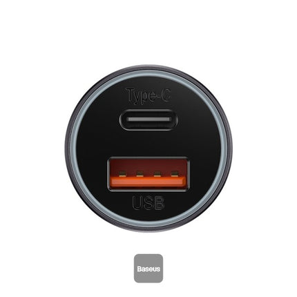 Baseus Golden Contactor Max Dual Fast Car Charger - 60W Total Output - USB-C and USB-A Ports - All-Metal Body - Smart Power Management - Soft LED Indicator - Universal Compatibility for 12V-24V Vehicles