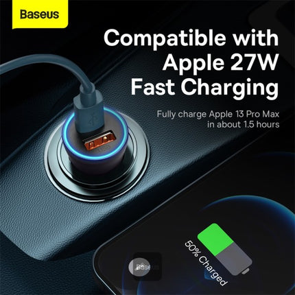 Baseus Golden Contactor Max Dual Fast Car Charger - 60W Total Output - USB-C and USB-A Ports - All-Metal Body - Smart Power Management - Soft LED Indicator - Universal Compatibility for 12V-24V Vehicles