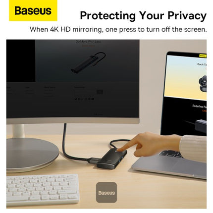 موزع منافذ باسوس لايت سيريس (Baseus Lite Series) بـ 6 منافذ Type-C - مخرج 4K HDMI - منفذين USB 3.0 - شحن سريع 100 واط PD - قارئ بطاقات SD و TF - تقنية الشريحة المستقلة - تصميم مدمج
