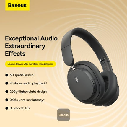 Baseus Bowie D05 Wireless Bluetooth Headphones - 70-Hour Battery Life - Hi-Fi Stereo Sound - Foldable Design - 0.06s Low Latency - Dual Connectivity - Smart App Support - High-Definition Audio