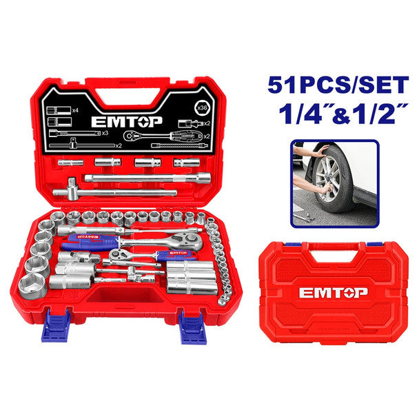 طقم مقابس 51 قطعة (1/4 إنش و1/2 إنش) EMTOP ESKT42511 طقم مقابس 51 قطعة (1/4 إنش و1/2 إنش) EMTOP ESKT42511