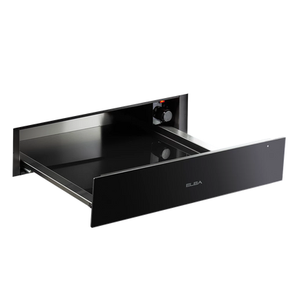 Elba Built-in Warming Drawer Full Black Glass 24L Push to Open Knob Control