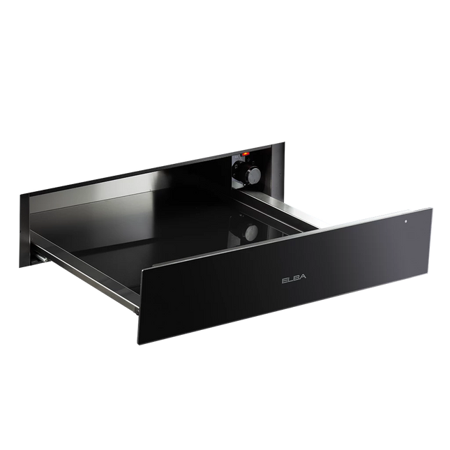 Elba Built-in Warming Drawer Full Black Glass 24L Push to Open Knob Control