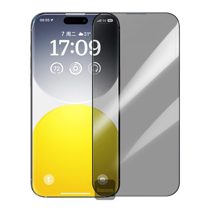 Baseus Diamond Series Privacy Tempered Glass Screen Protector for iPhone 15 Pro, 15 Plus, and 15 Pro Max - 28 Degree Anti-Spy Technology - Full Coverage 9H Hardness - Shatter-Proof Design - Includes Precision Installation Kit