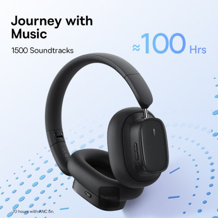 Baseus Bowie H1i Wireless Headphones - 100-Hour Playtime - Active Noise Cancellation (ANC) - Hi-Res Audio Certified - Low Latency Gaming Mode - Ergonomic Over-Ear Comfort - Bluetooth 5.3