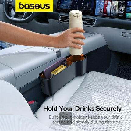 Baseus Car Seat Gap Organizers - 2-Piece Set for Driver and Passenger Sides - Integrated Cup Holder and Cable Ports - Premium Leather Texture - Car Console Storage Box for Smartphone, Wallet, and Keys