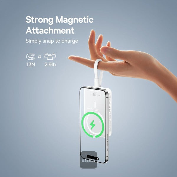 باور بانك مغناطيسي باسوس ميني (Baseus Magnetic Mini) - سعة 10,000 مللي أمبير - قوة 30 واط شحن سريع - كابل Type-C مدمج - متوافق مع ماج سيف (MagSafe) باور بانك مغناطيسي باسوس ميني (Baseus Magnetic Mini) - سعة 10,000 مللي أمبير - قوة 30 واط شحن سريع - كابل Type-C مدمج - متوافق مع ماج سيف (MagSafe)