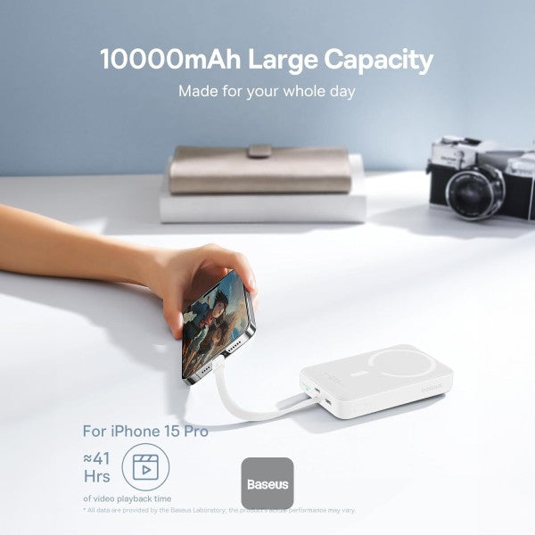 باور بانك مغناطيسي باسوس ميني (Baseus Magnetic Mini) - سعة 10,000 مللي أمبير - قوة 30 واط شحن سريع - كابل Type-C مدمج - متوافق مع ماج سيف (MagSafe) باور بانك مغناطيسي باسوس ميني (Baseus Magnetic Mini) - سعة 10,000 مللي أمبير - قوة 30 واط شحن سريع - كابل Type-C مدمج - متوافق مع ماج سيف (MagSafe)