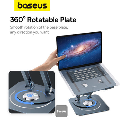 مسند مكتب باسوس (Baseus) قابل للطي للابتوب والآيباد - قاعدة قابلة للدوران 360 درجة - تصميم ثلاثي الطيات قابل للتعديل - زوايا رؤية مريحة - هيكل ألومنيوم متين وحماية سيليكون