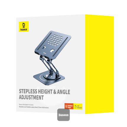 مسند مكتب باسوس (Baseus) قابل للطي للابتوب والآيباد - قاعدة قابلة للدوران 360 درجة - تصميم ثلاثي الطيات قابل للتعديل - زوايا رؤية مريحة - هيكل ألومنيوم متين وحماية سيليكون