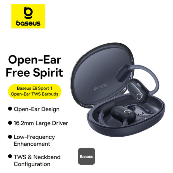 Baseus Eli Sport 1 Open-Ear Wireless Earbuds - Air Conduction Technology - 30 Hours Playtime - IPX4 Waterproof - Dual-Mic ENC for Clear Calls - Includes Detachable Neckband Baseus Eli Sport 1 Open-Ear Wireless Earbuds - Air Conduction Technology - 30 Hours Playtime - IPX4 Waterproof - Dual-Mic ENC for Clear Calls - Includes Detachable Neckband