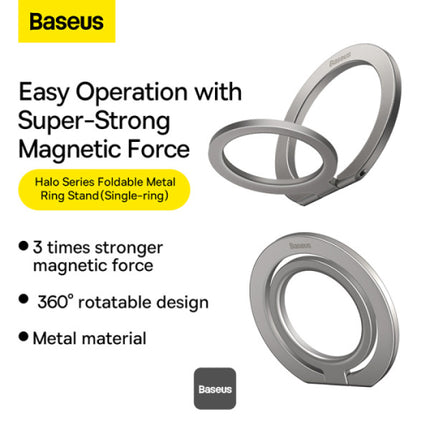 Baseus Halo Series Foldable Metal Ring Stand - 360 Degree Rotation Magnetic Holder - Ultra-Slim Zinc Alloy Smartphone Grip - Vertical and Horizontal Kickstand - Universal Compatibility for All Phones and Tablets