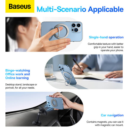 Baseus Halo Series Foldable Metal Ring Stand - 360 Degree Rotation Magnetic Holder - Ultra-Slim Zinc Alloy Smartphone Grip - Vertical and Horizontal Kickstand - Universal Compatibility for All Phones and Tablets
