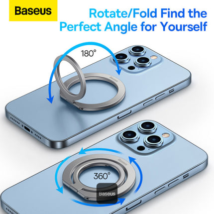 Baseus Halo Series Foldable Metal Ring Stand - 360 Degree Rotation Magnetic Holder - Ultra-Slim Zinc Alloy Smartphone Grip - Vertical and Horizontal Kickstand - Universal Compatibility for All Phones and Tablets