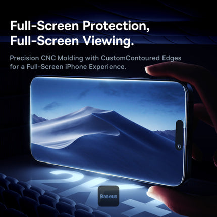 لاصق حماية باسوس (Baseus Sapphire Series) لهاتف iPhone 16 Pro & Pro Max- تغطية كاملة - فلتر غبار مدمج - مع أداة تركيب سهلة - وضوح HD عالي