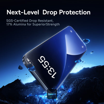 لاصق حماية باسوس (Baseus Sapphire Series) لهاتف iPhone 16 Pro & Pro Max- تغطية كاملة - فلتر غبار مدمج - مع أداة تركيب سهلة - وضوح HD عالي
