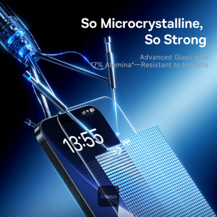 لاصق حماية باسوس (Baseus Sapphire Series) لهاتف iPhone 16 Pro & Pro Max- تغطية كاملة - فلتر غبار مدمج - مع أداة تركيب سهلة - وضوح HD عالي