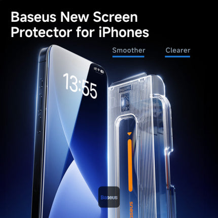 لاصق حماية باسوس (Baseus Sapphire Series) لهاتف iPhone 16 Pro & Pro Max- تغطية كاملة - فلتر غبار مدمج - مع أداة تركيب سهلة - وضوح HD عالي