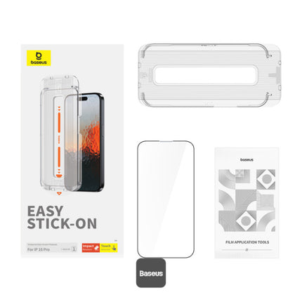 لاصق حماية باسوس (Baseus Sapphire Series) لهاتف iPhone 16 Pro & Pro Max- تغطية كاملة - فلتر غبار مدمج - مع أداة تركيب سهلة - وضوح HD عالي