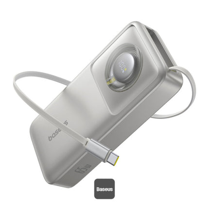 باور بانك باسوس فري تو بول (Baseus Free2Pull) - سعة 20,000 مللي أمبير - قوة 65 واط - كابل Type-C مدمج وقابل للسحب - شاشة رقمية - شحن سريع للابتوب والموبايل