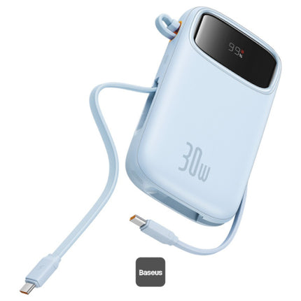 باور بانك باسوس كيو باو 2 (Baseus Qpow2) - سعة 10,000 مللي أمبير - قوة 30 واط - مزود بكابلين Type-C مدمجين - شاشة رقمية - تصميم مدمج