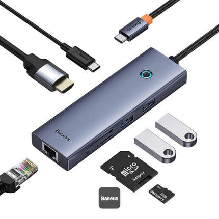 محطة إرساء باسوس فلايت (Baseus Flite Series) بـ 7 منافذ - محول USB-C إلى HDMI بدقة 4K تردد 60 هيرتز - شحن سريع PD بقوة 100 واط - نقل بيانات فائق السرعة USB 3.0 - قارئ بطاقات SD و TF