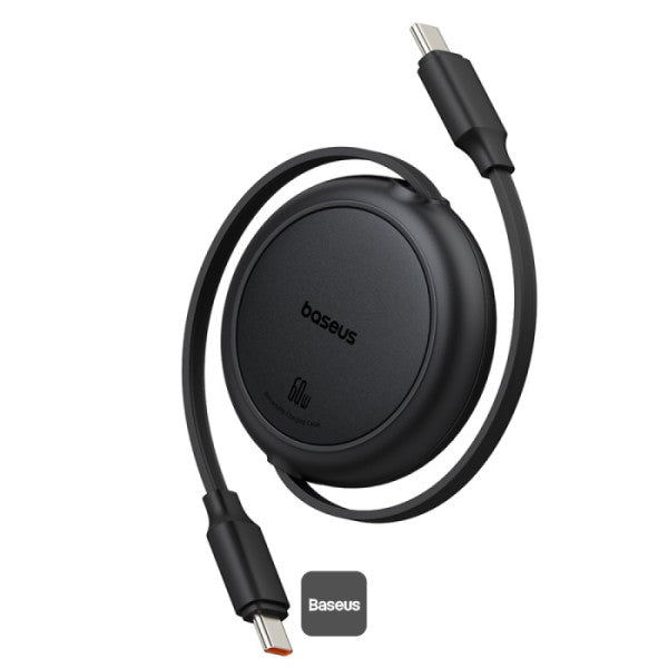 كابل باسوس فري تو بول ميني (Baseus Free2Pull Mini) قابل للسحب - من Type-C إلى Type-C - قوة 60 واط - سحب مزدوج الجهات - متوافق مع كار بلاي - طول 1 متر