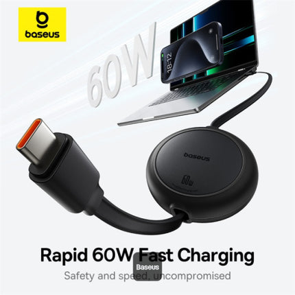 كابل باسوس فري تو بول ميني (Baseus Free2Pull Mini) قابل للسحب - من Type-C إلى Type-C - قوة 60 واط - سحب مزدوج الجهات - متوافق مع كار بلاي - طول 1 متر