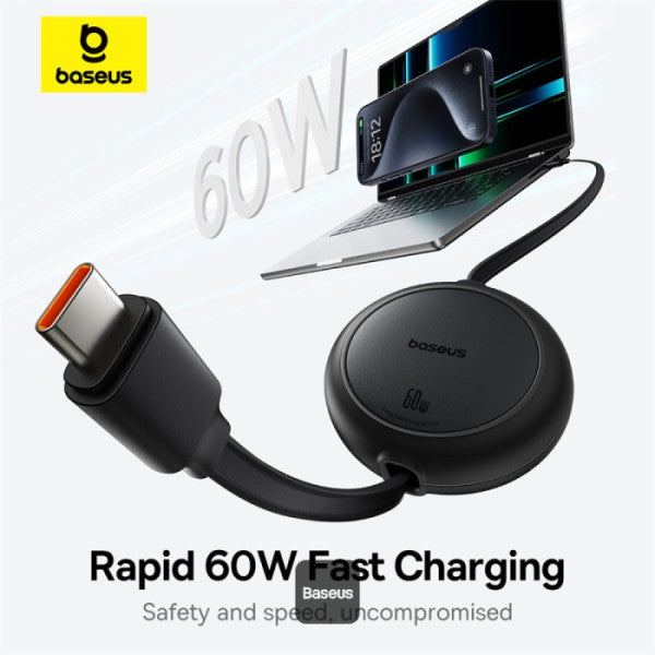 Baseus Free2Pull Mini Retractable USB-C to USB-C Cable - 60W Fast Charging - Both-Way Pulling - CarPlay Compatible - 480Mbps Data Transfer - 1 Meter Baseus Free2Pull Mini Retractable USB-C to USB-C Cable - 60W Fast Charging - Both-Way Pulling - CarPlay Compatible - 480Mbps Data Transfer - 1 Meter