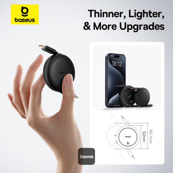 Baseus Free2Pull Mini Retractable USB-C to USB-C Cable - 60W Power Delivery Fast Charging - Adjustable Length Both-Way Pulling - CarPlay and Android Auto Compatible - 1 Meter Baseus Free2Pull Mini Retractable USB-C to USB-C Cable - 60W Power Delivery Fast Charging - Adjustable Length Both-Way Pulling - CarPlay and Android Auto Compatible - 1 Meter