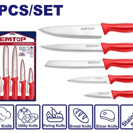 EMTOP EMKK1K51 5-Piece Stainless Steel Kitchen Knife Set

