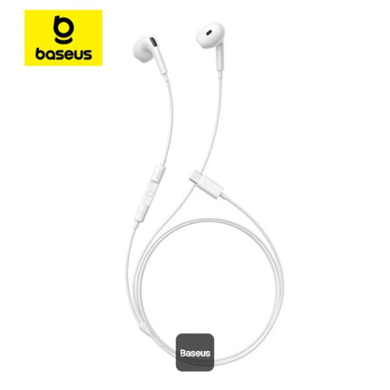 سماعات أذن باسوس (Baseus CZ19) بمنفذ USB-C - صوت Hi-Fi عالي النقاء - ميكروفون مدمج وتحكم في مستوى الصوت - تصميم مريح - أبيض