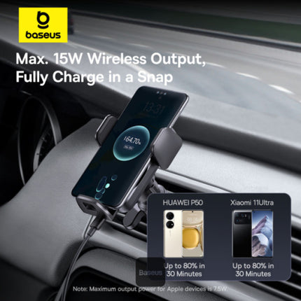 Baseus Wisdom Auto-Alignment Car Air Vent Mount Wireless Charger - Qi 15W Fast Charging - Smart Electric Clamping - Automatic Coil Alignment - Single-Hand Operation - Multiple Safety Protections