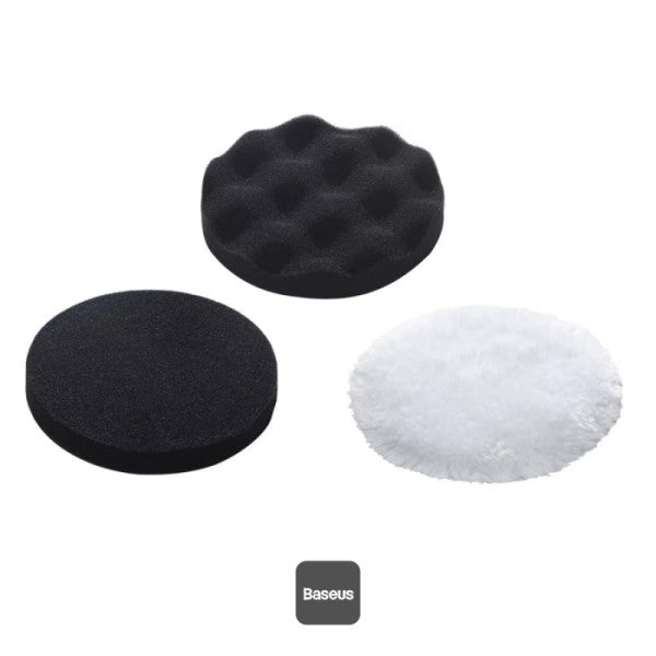 طقم وسادات تلميع باسوس (Baseus Polishing Pad Set) - طقم 3 قطع لجهاز التلميع اللاسلكي - إسفنج وصوف - قطر 125 ملم