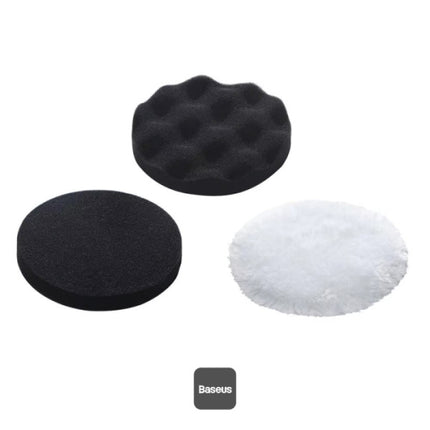 طقم وسادات تلميع باسوس (Baseus Polishing Pad Set) - طقم 3 قطع لجهاز التلميع اللاسلكي - إسفنج وصوف - قطر 125 ملم