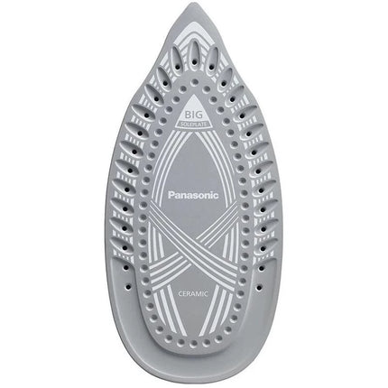 مكواة بخار باناسونيك 2400 واط مع قاعدة مطلية بالسيراميك، ميزة دفع البخار القوي والبخار العمودي - أبيض/أزرق (NI-U450GTV)