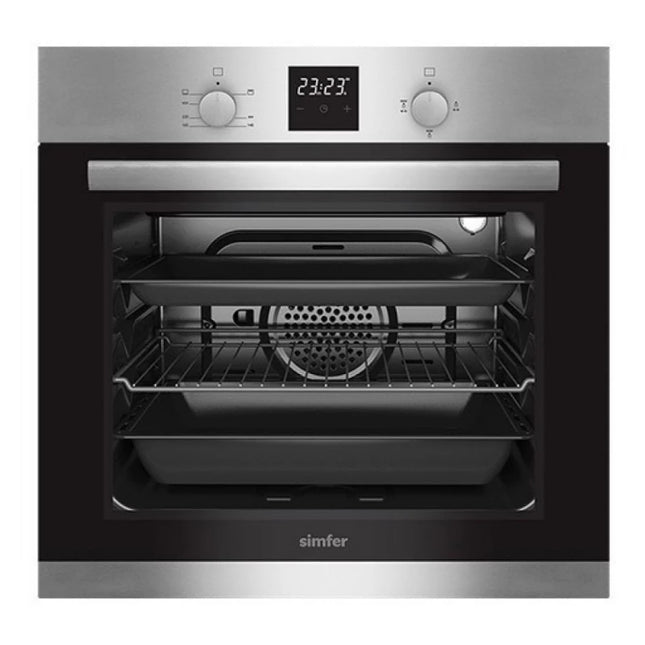 Simfer 60cm Built-in Gas Oven with Turbo Fan, 65L Capacity, Digital Timer & Full Safety - Stainless Steel (B6302 SGRIM)