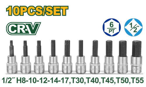 JADEVER 10‑Piece ½″ Bit Socket Set (Hex & Torx)